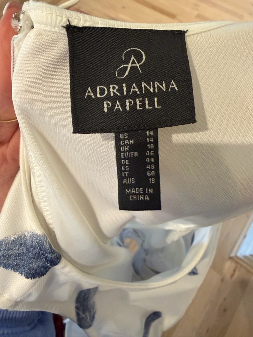 Adrianna Papell White Dress with Blue Leaf Embroidery
(B2) - Picture 7 of 7